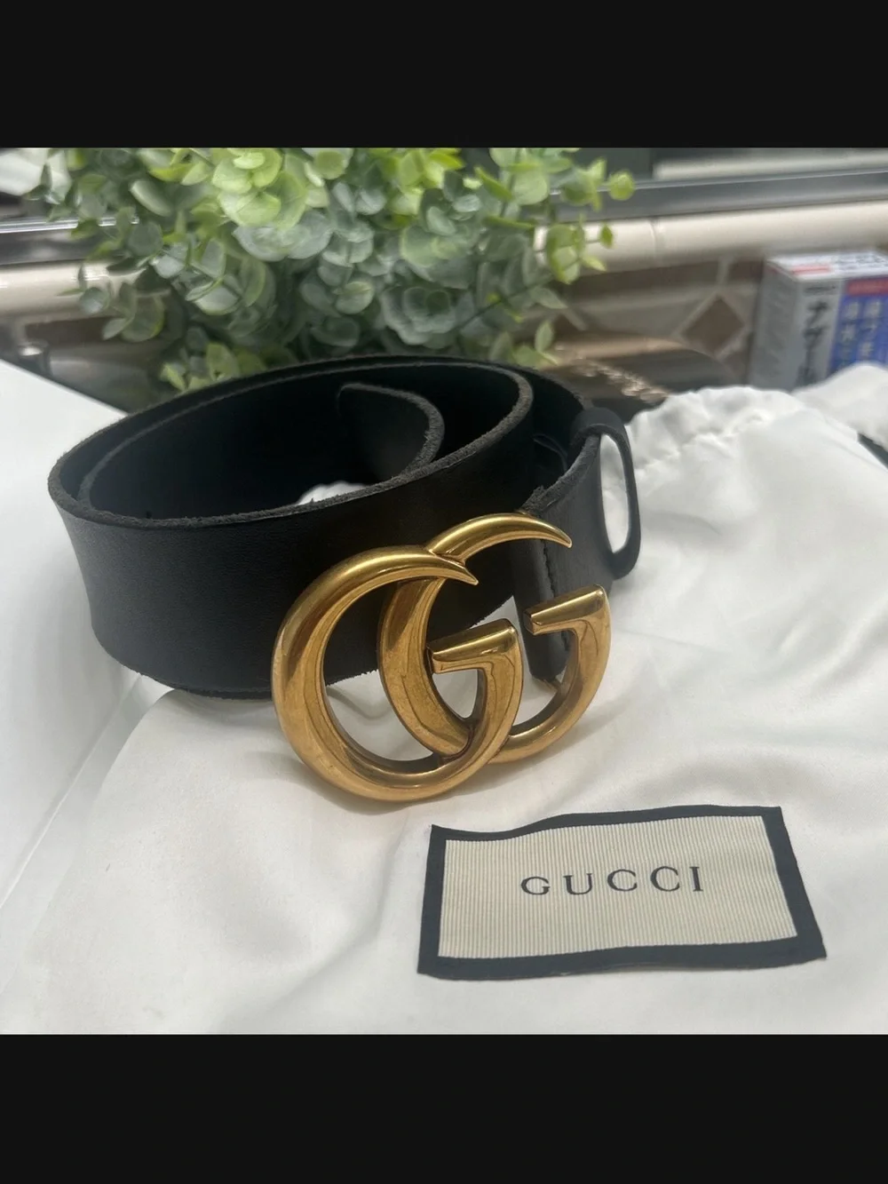Gucci Black Leather Belt with Gold Hardware